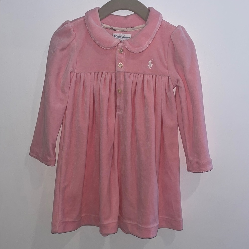 Vintage Pink Baby Girl Ralph Lauren Velvet Dress Longsleeve Winter Valentines